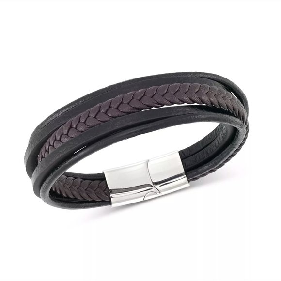 SIMONE I. SMITH Men's Black & Brown Multi-Row Leather Bracelet in Stainl…